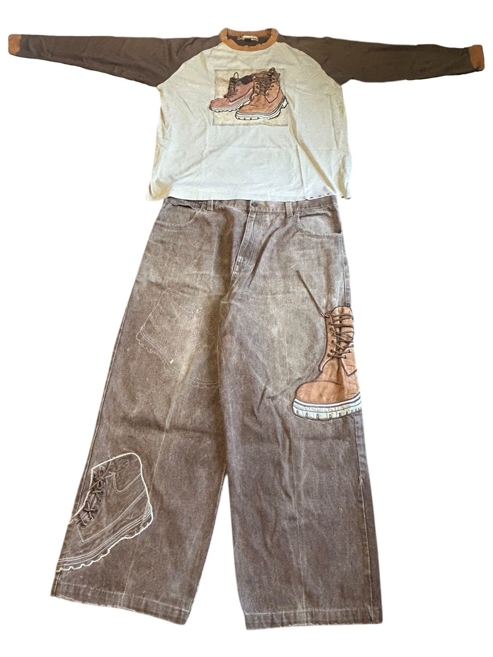 Vintage Y2K Raw Blue Timberland Boot Baggy Denim Set 42x34 3XL - Picture 2 of 16